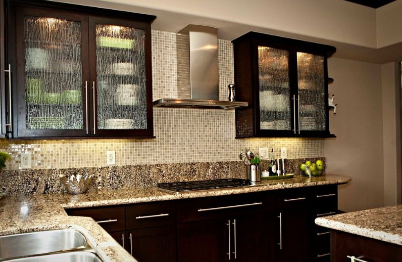 Kitchen cabinets with Glass Rain Doors