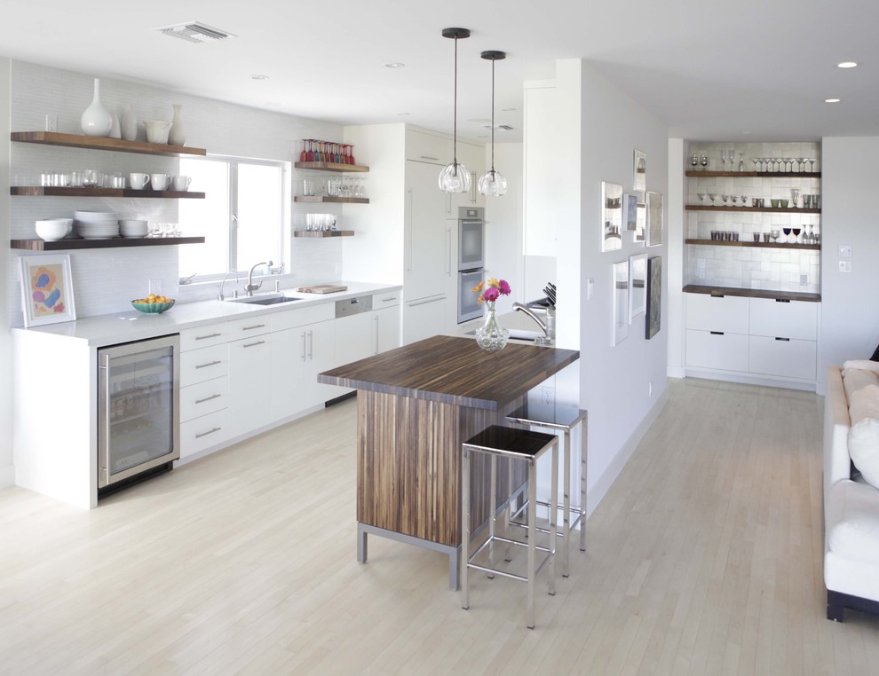 Kitchen floating shelves and built in storage