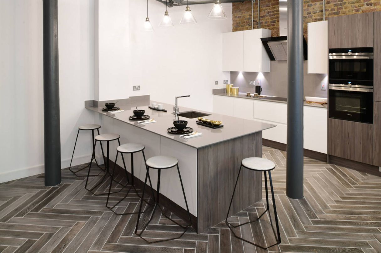 Porcelain Herringbone Pattern Tile Kitchen Floor