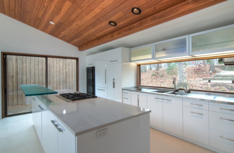 Kitchen island with an elevated bar