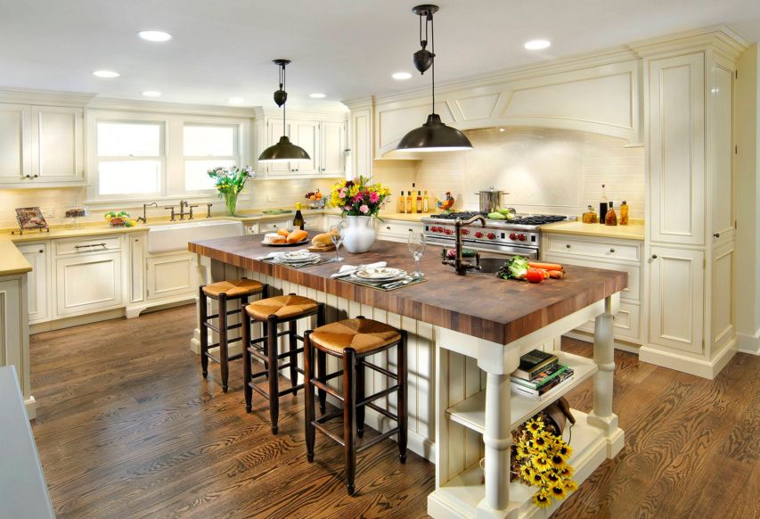 Kitchen island with bucther block countertop used like table