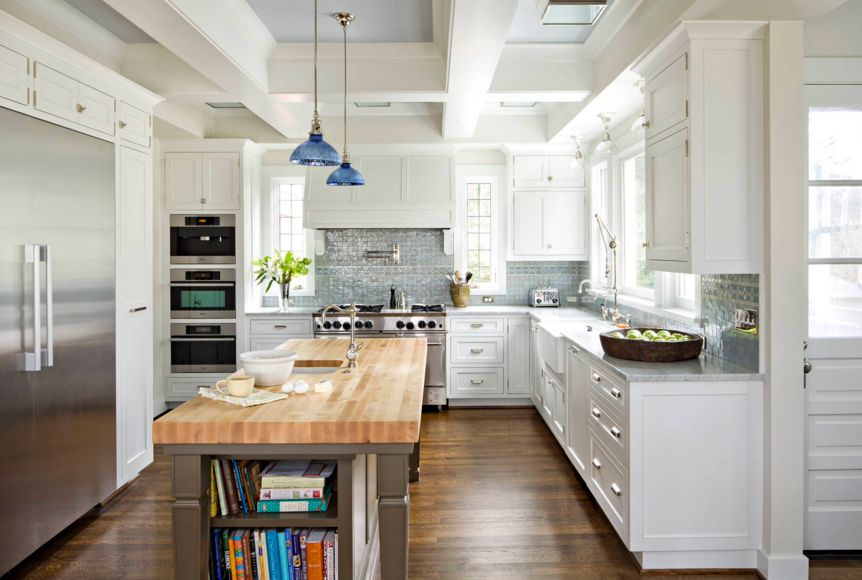 Kitchen island with storage for cooking books