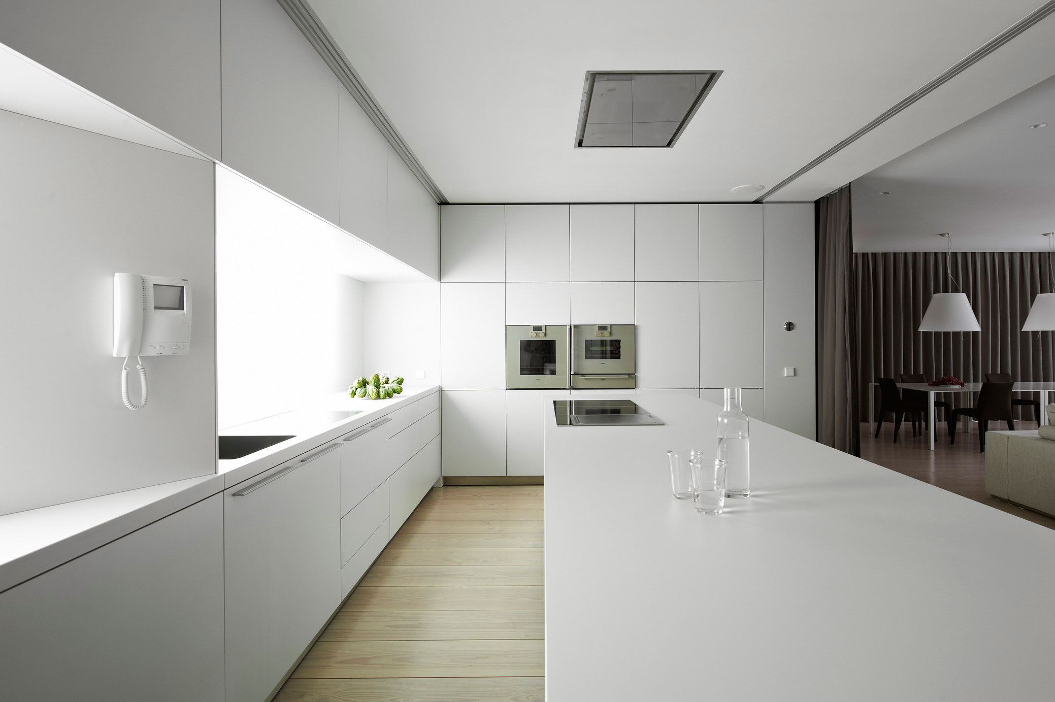 Kitchen room divider with curtains
