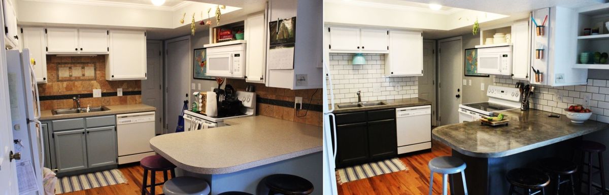 Kitchen subway tiles before and after for backsplash