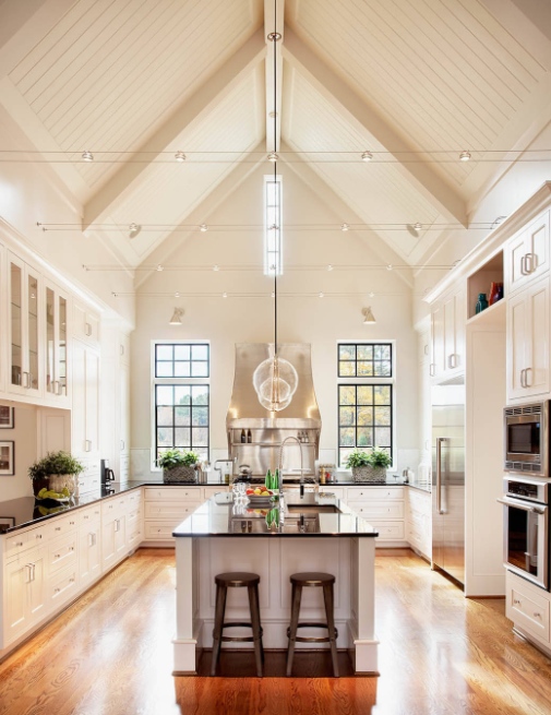 Kitchen with high ceilings