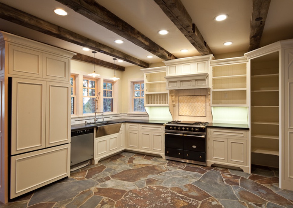 Kitchen with stone flooring