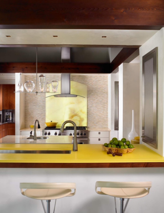 Kitchen with yellow contertop
