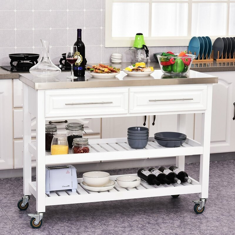 Kourtney Rolling Kitchen Island with Stainless Steel Top