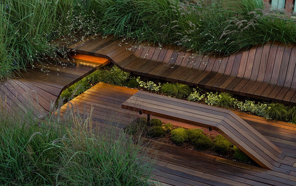 LED lighting for urban rooftop garden - deck design