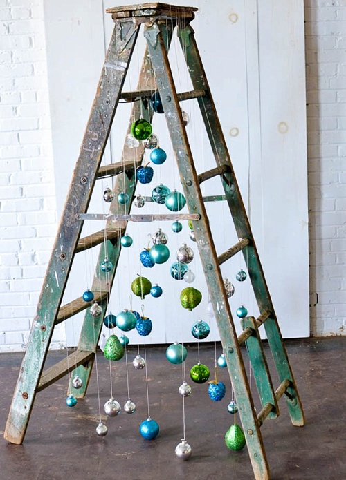 Ladder turned into a Christmas Tree