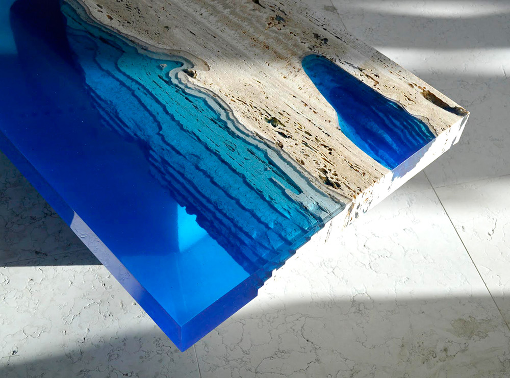 Lagoon table Travertine Marble and Resin