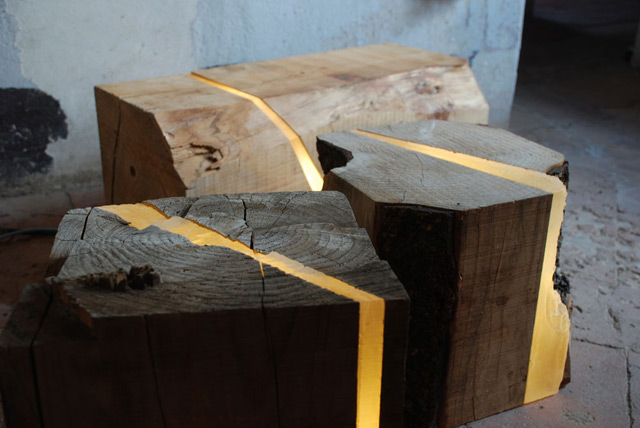 Lamp made from wood Resin and LEDs