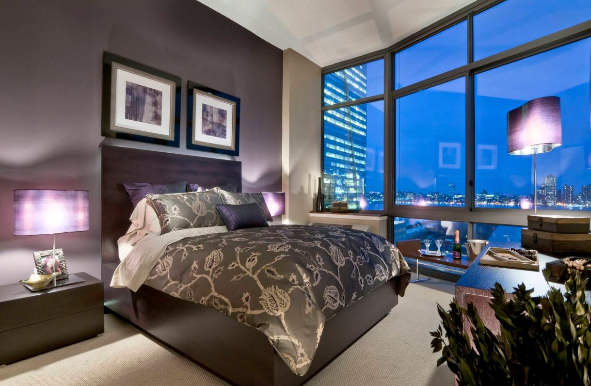 Lampshade bedroom lamps in purple