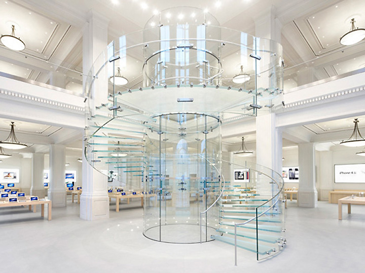 Large Spiral Glass Staircase Apple store in Amsterdam