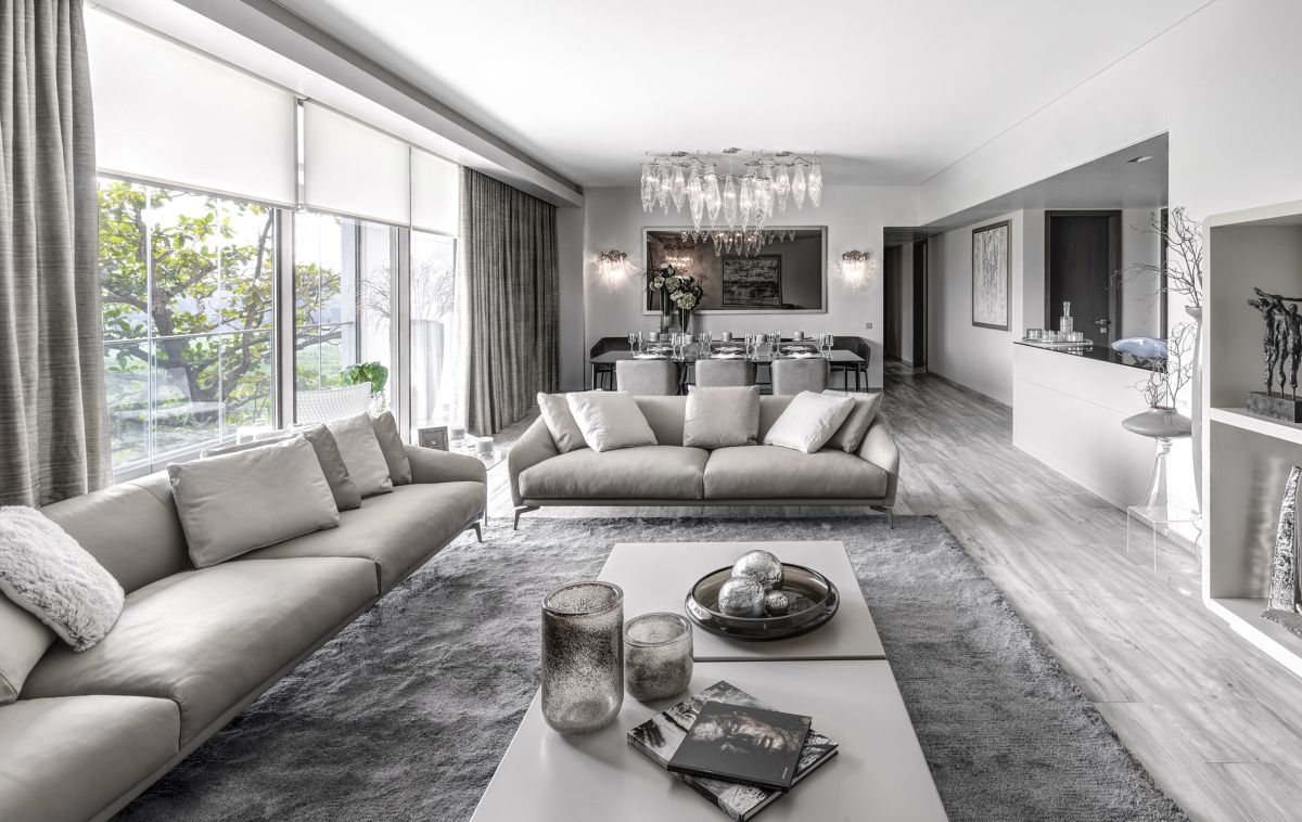 Large gray living room decor with modern seating