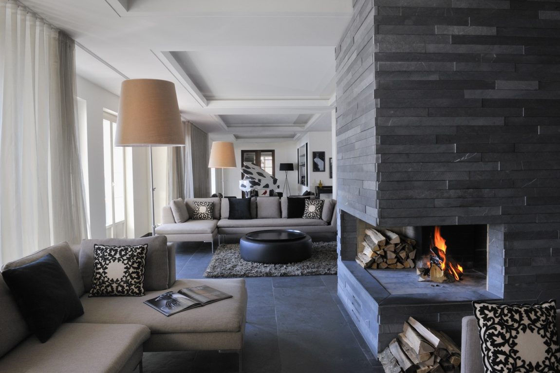 Large living room featuring a corner fireplace