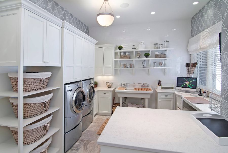 Laundry room wicker baskets for storage