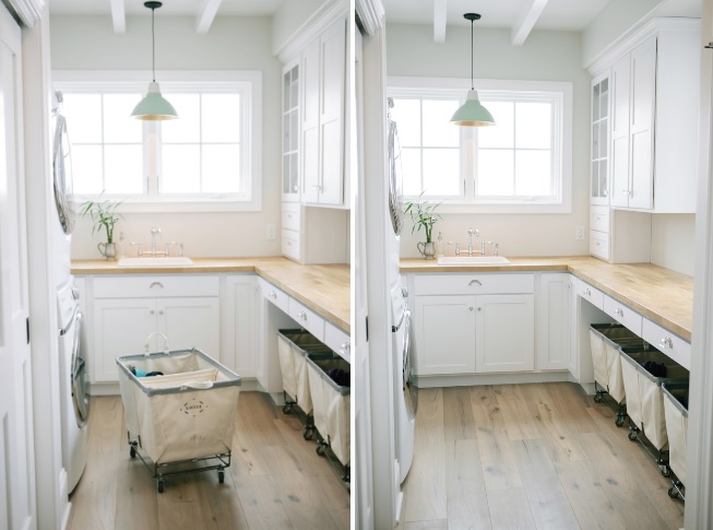 Laundry room with baskets on wheels