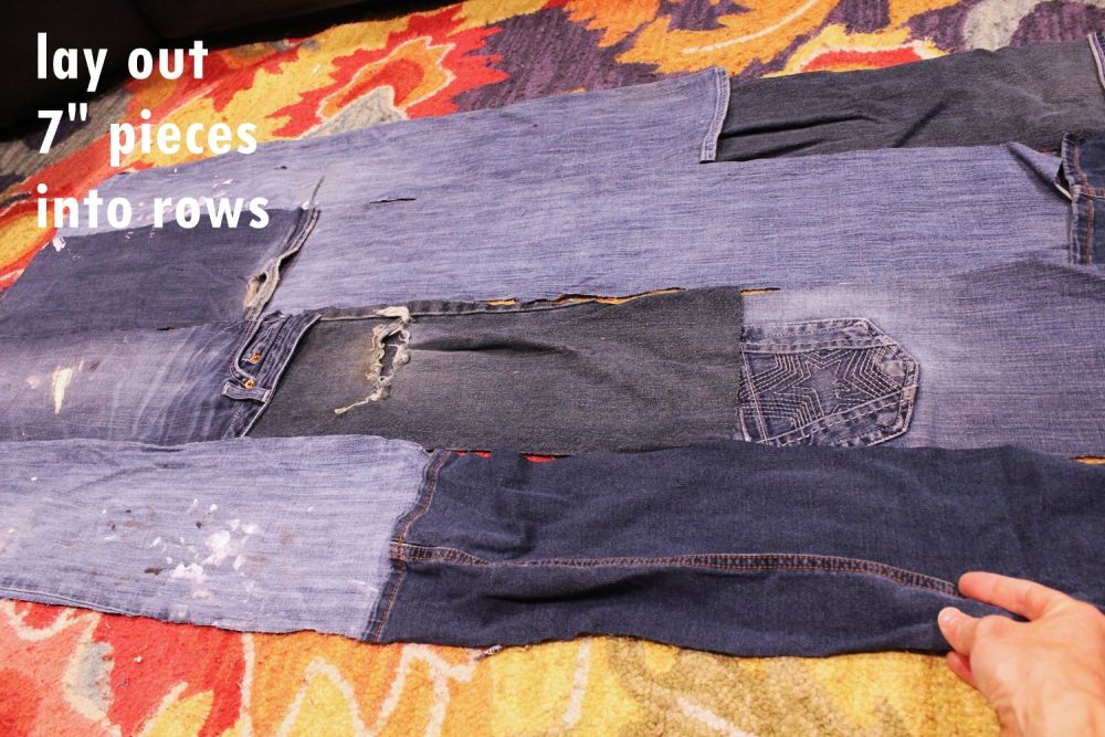 Lay out your denim in strips