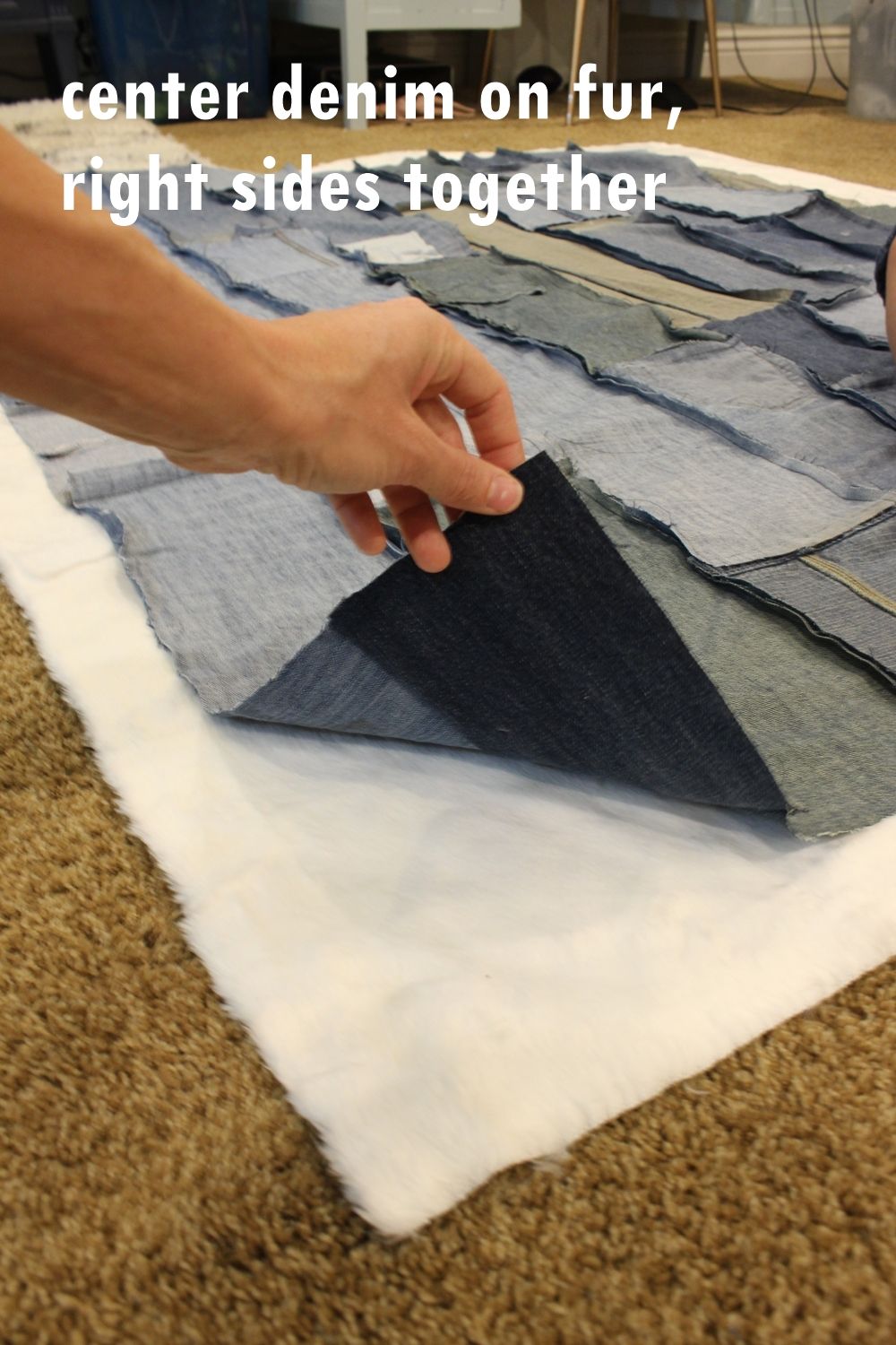 Lay your denim piece on top of the fur