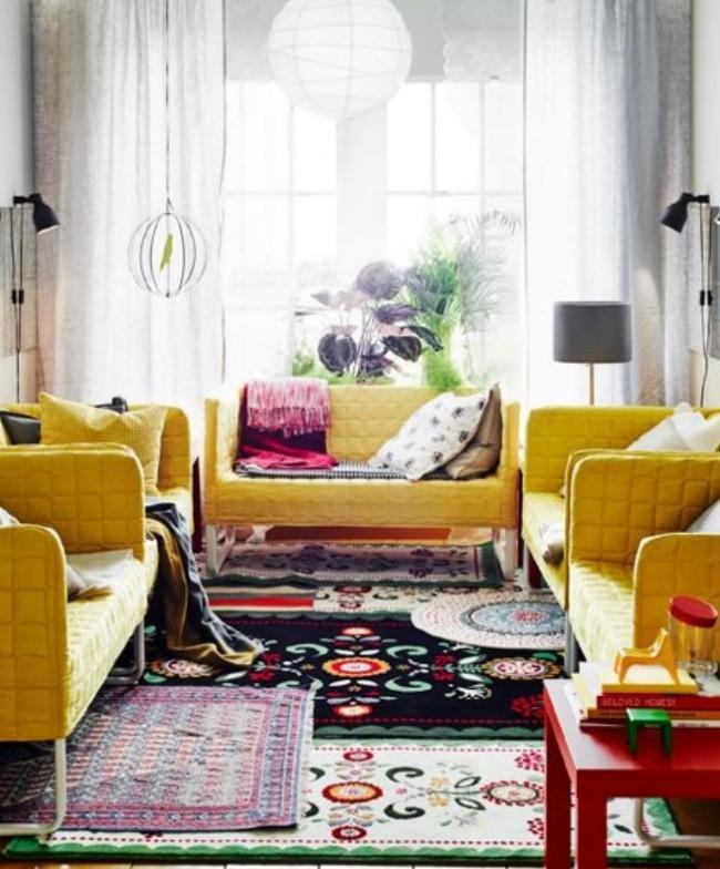 Layering numerous small rugs