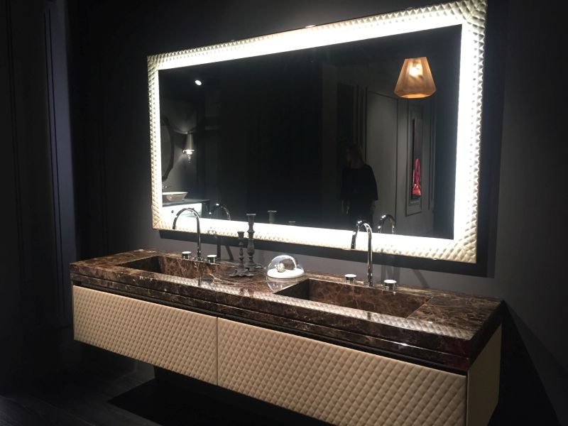 Leather and marble the perfect mix for bathroom