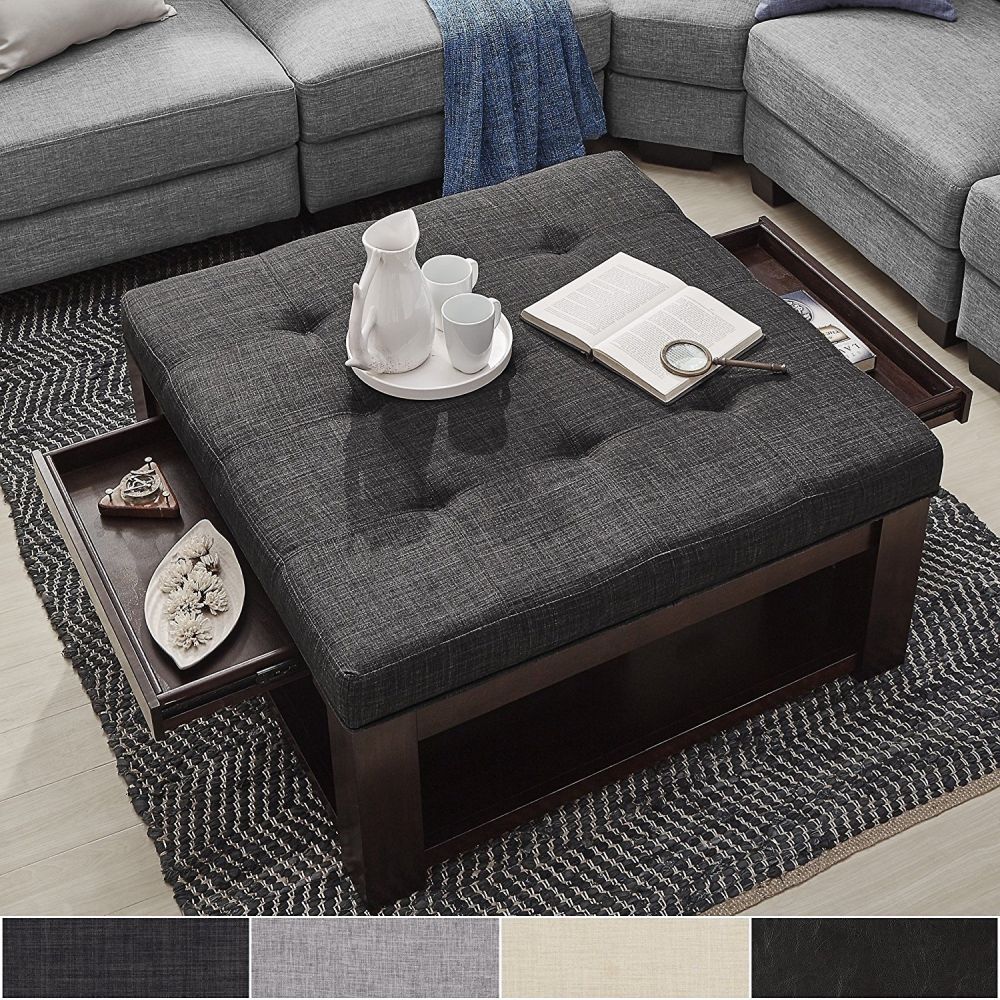 Lennon Espresso Square Storage Ottoman Coffee Table by Classic Black