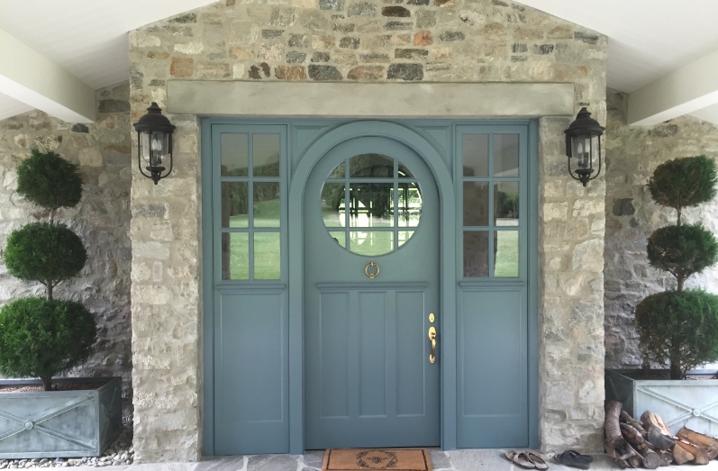 Light Blue Front Door on a Stone House