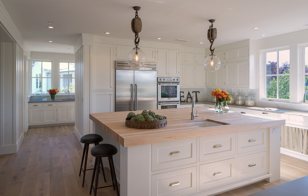 Light Butcher Block Countertops with a Farmhouse Kitchen