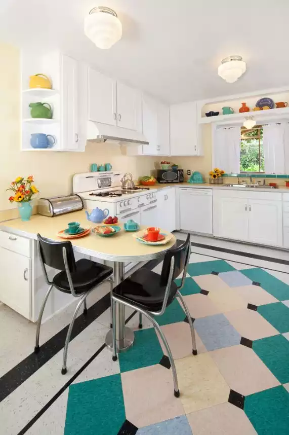 Lineoleum works very well for retro style interiors in particular.