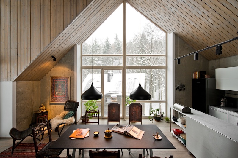 The pitched roof creates a series of very cozy and welcoming spaces while letting the rest be spacious and open