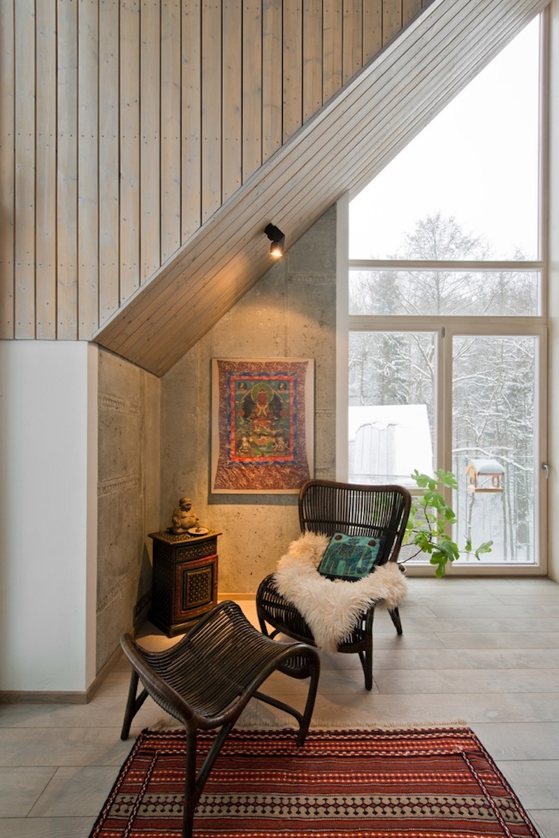 There's a cozy little nook in this corner, framed by the sloped ceiling and with a nice view