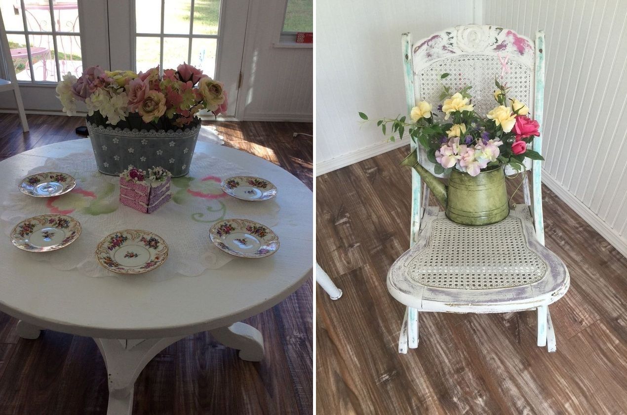 Little She Shed interior Decorated with Flowers