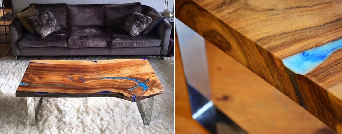 Live edge coffee table with resin