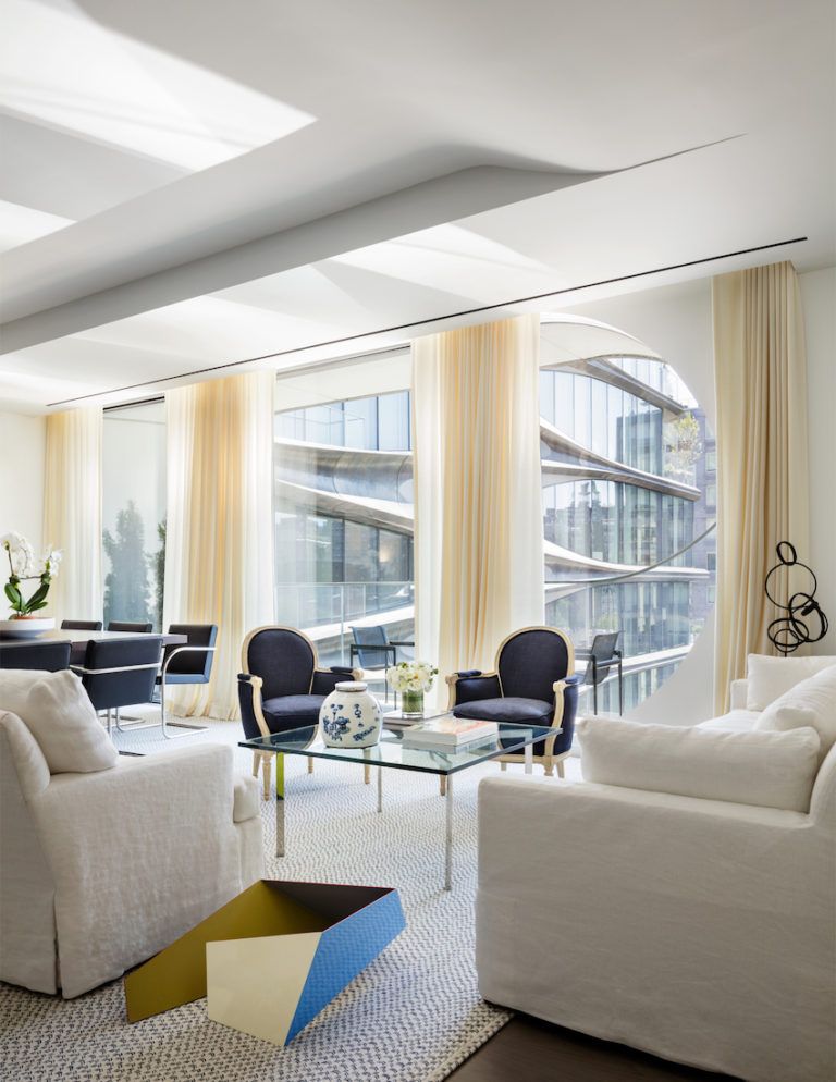 The distinctive lines of the exterior are part of the view from the living room.