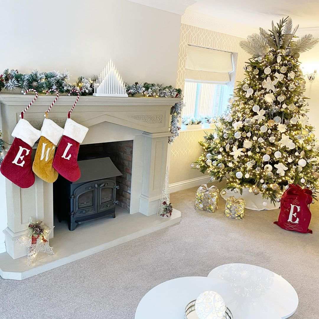 Living room decor for Christmas with fireplace