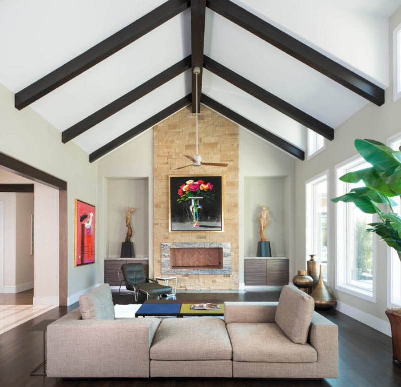 Living room huge contemporary open concept dark wood floor