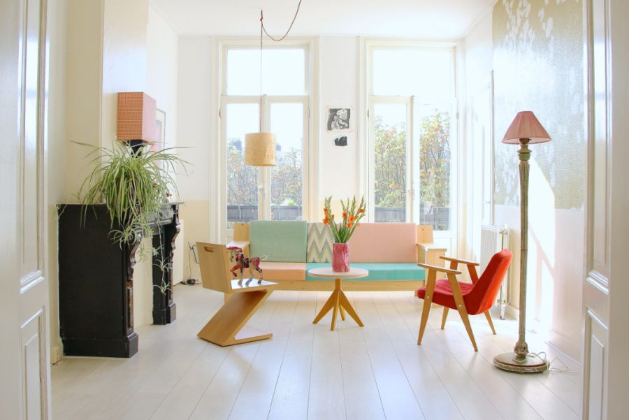 Living room scandinavian white floor living room idea in Amsterdam