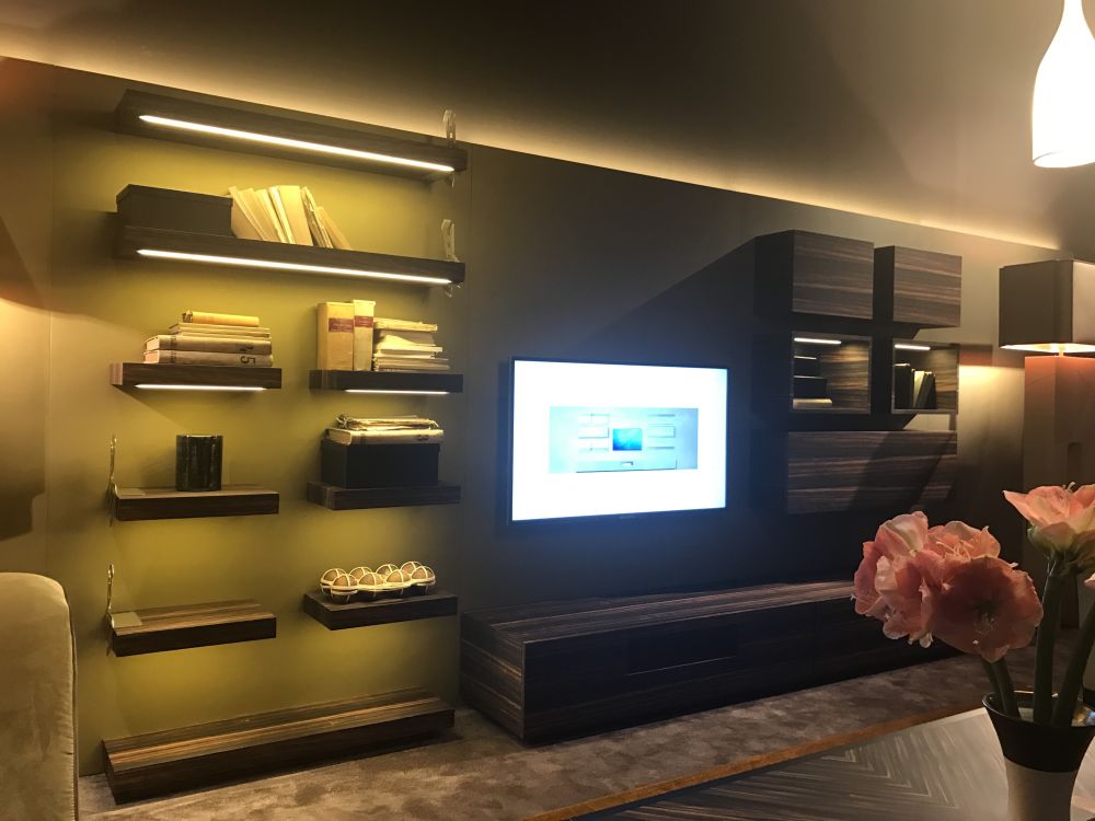 Living room unit with floating shelves