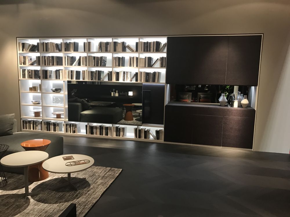 Living room wall unit storage with books