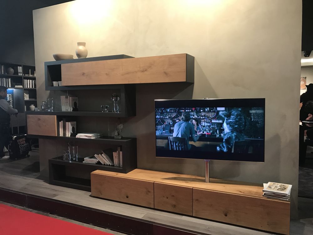 Living room wall unit with wood accents