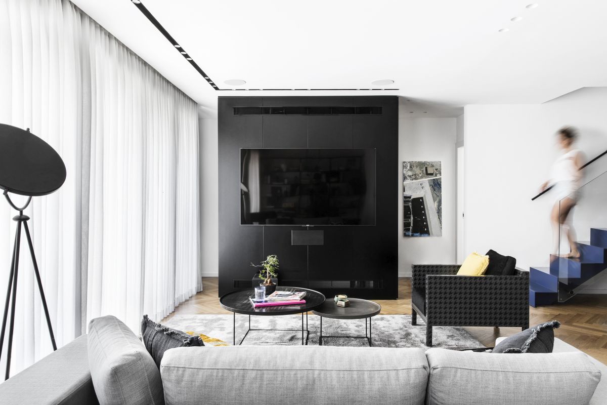 Living room with black accent wall