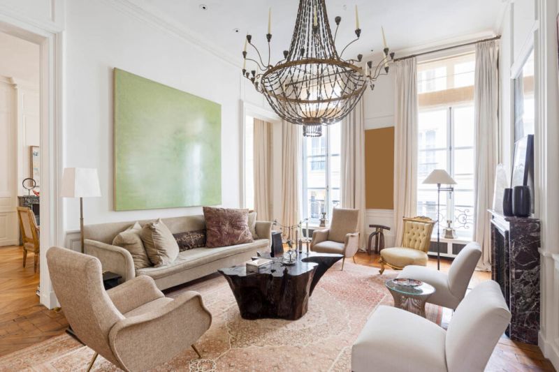 Living room with chandelier