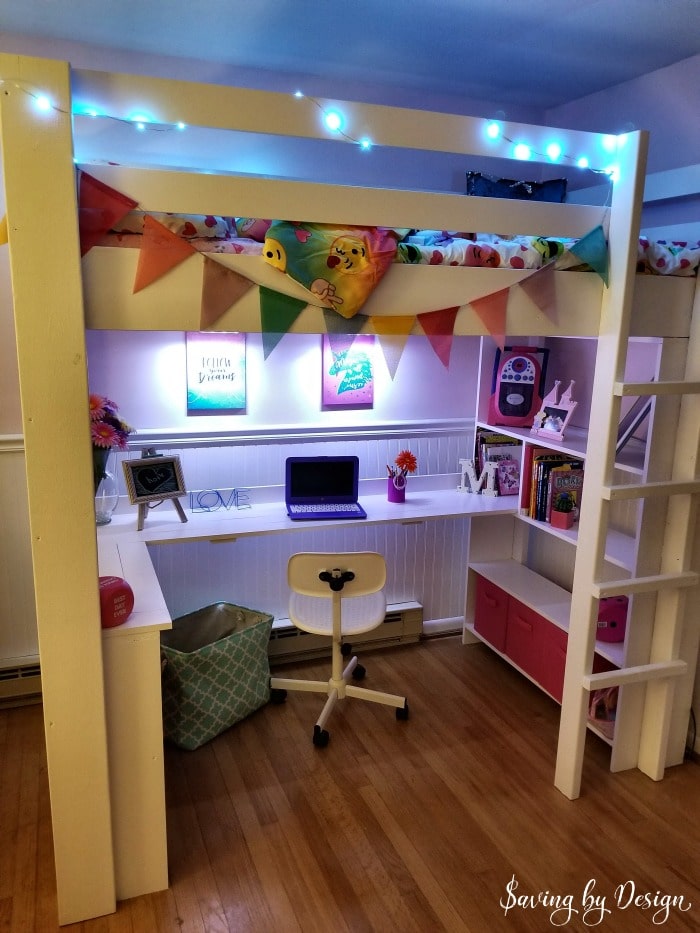 Loft Bed for Kids with Desk and Storage