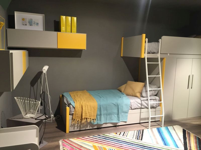 Loft bed system with yellow accents