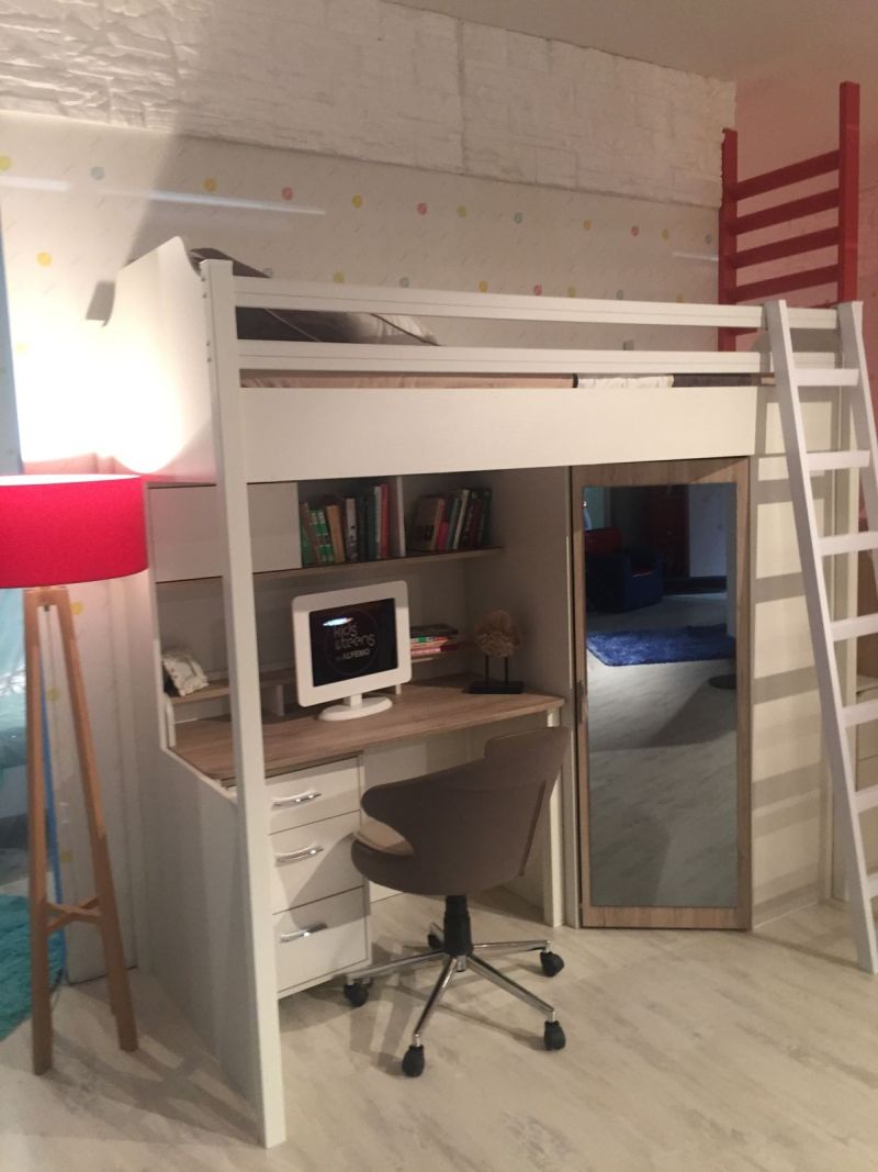 Loft bed with desk under