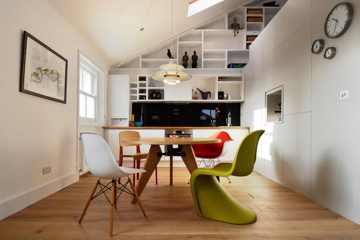 Loft space kitchen with laminate floor
