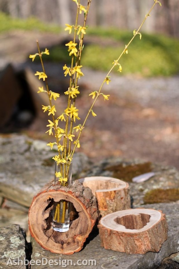 Log Slice Flower Vase Holder