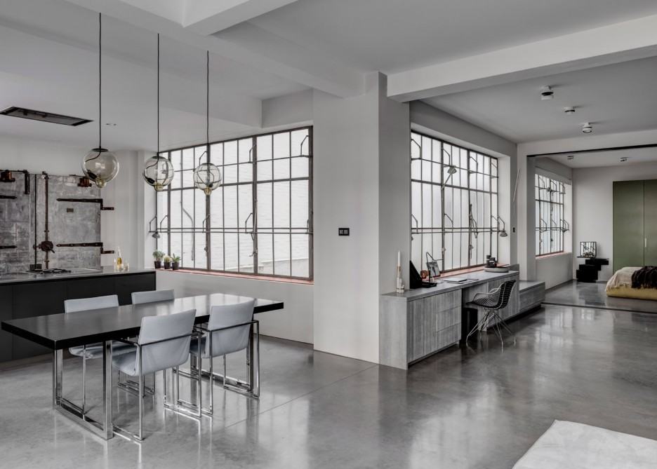 London warehouse space into an apartment chromed legs table