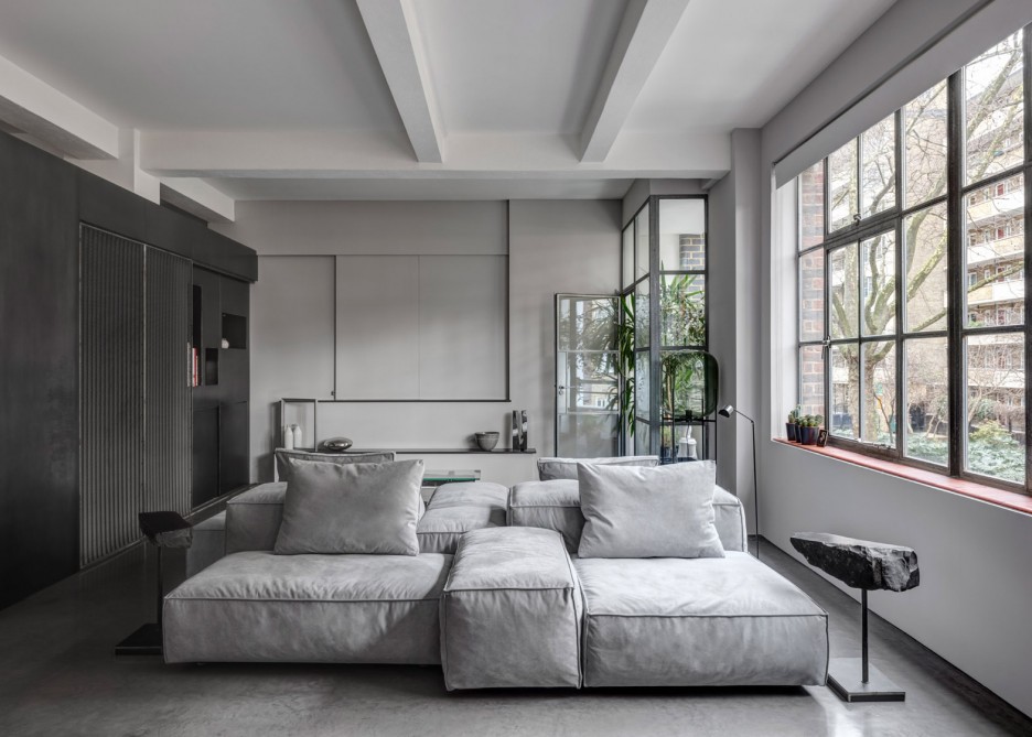 London warehouse space into an apartment gray touch